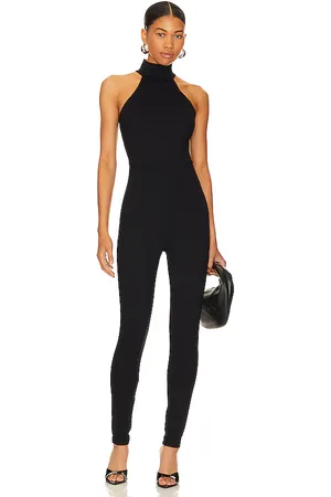 Susana Monaco Mock neck jumpsuit en color talla L en - Black. Talla L (también en M, S, XL, XS).