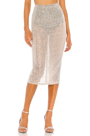 Camila Coelho Falda midi beatriz en color metálico talla S en - Metallic Silver. Talla S (también en XS).