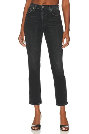 AGOLDE Pantalones rectos de talle alto riley long en color negro talla 33 en - Black. Talla 33 (también en 34).