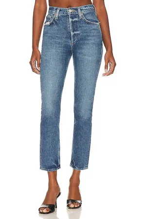 AGOLDE Pantalones rectos de talle alto riley long en color denim claro talla 31 en - Denim-Light. Talla 31 (también en 32, 33, 34).