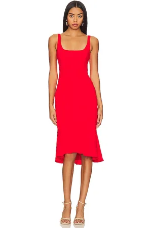 Amanda Uprichard Vestido midi campania en color rojo talla L en - Red. Talla L (también en M, XL, XS).