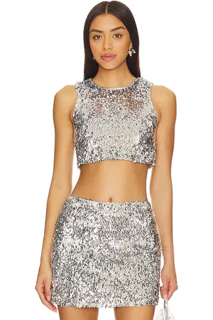 Camila Coelho Izabel top en color metálico talla S en - Metallic Silver. Talla S (también en XL).