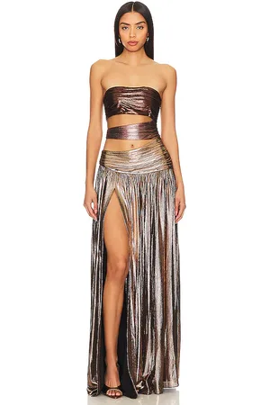 Retrofete Vestido largo lia en color bronce metálico talla L en - Metallic Bronze. Talla L (también en XL).