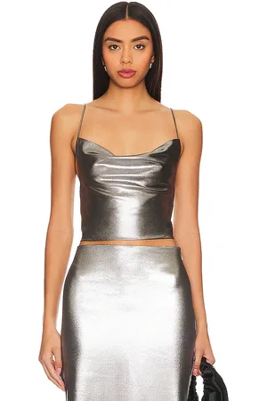 ROTATE Metallic crop top en color metálico talla 34 en - Metallic Silver. Talla 34 (también en 36, 38, 40, 42).