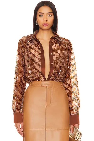 Camila Coelho Blusa paria en color bronce metálico talla S en - Metallic Bronze. Talla S (también en XS).