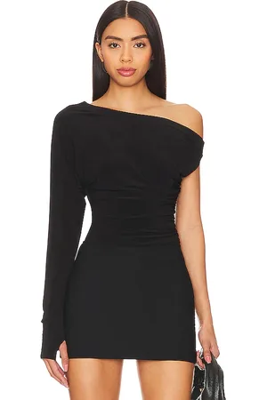 Norma Kamali One sleeve drop shoulder side drape top en color talla L en - Black. Talla L (también en M, S, XS).