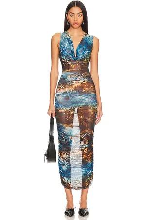 superdown Vestido delara ruched en color talla S en - Blue. Talla S (también en XS).