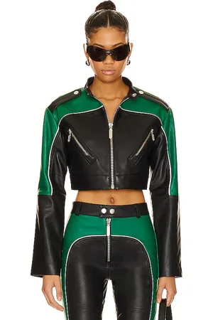 Camila Coelho Chaqueta moto en color verde, negro talla S en - Green,Black. Talla S (también en XXS).