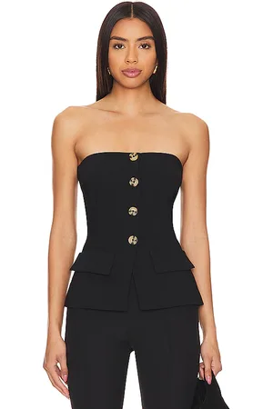Amanda Uprichard X revolve kourt strapless top en color talla L en - Black. Talla L (también en M, S, XL, XS).