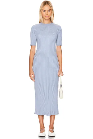 Varley Vestido midi maeve knit en color bebe azul talla L en - Baby Blue. Talla L (también en M, S).