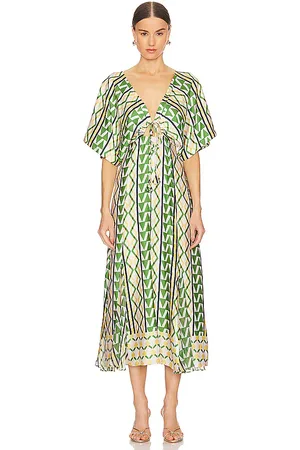 MISA Vestido midi irena en color verde, naranja talla XS en - Green,Orange. Talla XS (también en XXS).