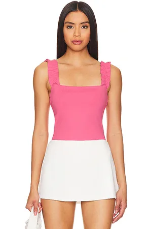 Susana Monaco Top con tiras de volante en color coral talla L en - Coral. Talla L (también en XL).