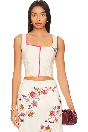 Agua Bendita Top corto connie en color ivory talla S en - Ivory. Talla S (también en M).