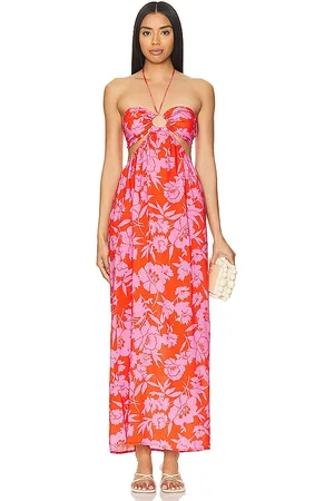 LINE & DOT Vestido midi jennie en color pink,coral talla M en - Pink,Coral. Talla M (también en L).