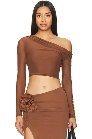 AFRM Bria mesh top en color marrón talla L en - Brown. Talla L (también en XL, XS).