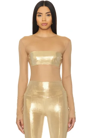 Norma Kamali Top con apliques dash en color oro metálico talla M en - Metallic Gold. Talla M (también en L, S).