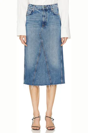 GRLFRND Falda midi darcy mid rise column en color denim claro talla 23 en - Denim-Light. Talla 23 (también en 24, 25).