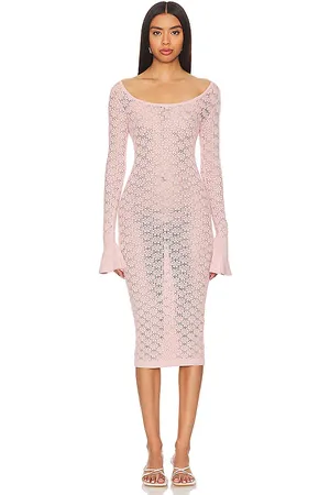 Tularosa Vestido midi netia long sleeve en color rosado talla L en - Pink. Talla L (también en M, S).