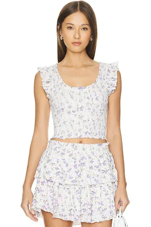 LOVESHACKFANCY Dovi top en color blanco talla XL en - White. Talla XL (también en XXL).