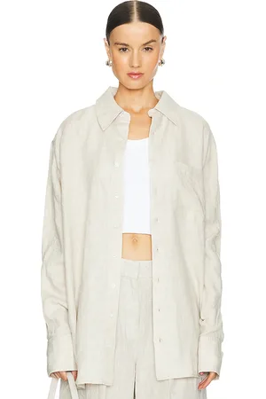 GRLFRND Camisa linen boyfriend en color beige talla M en - Beige. Talla M (también en S, XL).