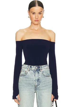 Norma Kamali Long sleeve off shoulder top en color azul marino talla S en - Navy. Talla S (también en XS, XXS).