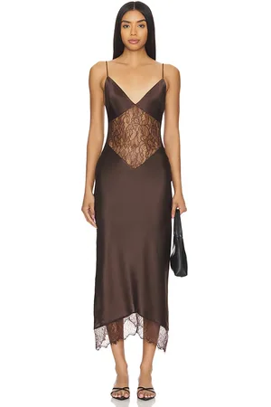 RONNY KOBO Vestido midi drew en color chocolate talla L en - Chocolate. Talla L (también en S, XL).