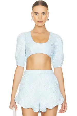 Camila Coelho Kahlo crop top en color bebe azul talla XL en - Baby Blue. Talla XL (también en XS, XXS).