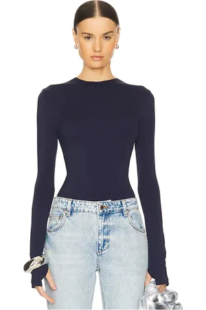 Norma Kamali Long sleeve crew top en color azul marino talla XL en - Navy. Talla XL (también en XXS).