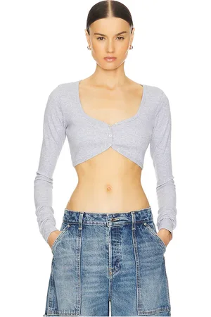 GRLFRND Rib button through crop top en color gris talla L en - Grey. Talla L (también en M, XL, XXS).