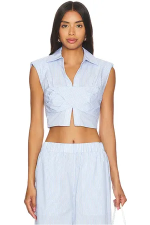 Simkhai Emie cropped box sleeve top en color azul talla 10 en - Blue. Talla 10 (también en 2, 4, 6, 8).