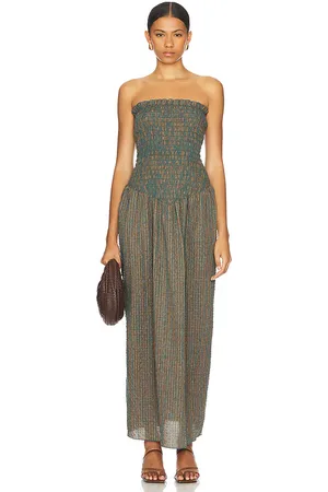 APRÈS Maxivestido ruched strapless en color verde oscuro talla L en - Dark Green. Talla L (también en M, XL).
