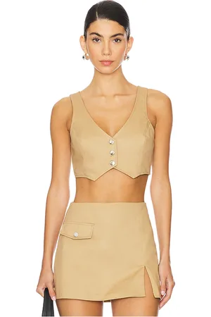 Amanda Uprichard Chaleco cropped ethan en color beige talla L en - Beige. Talla L (también en M, S).