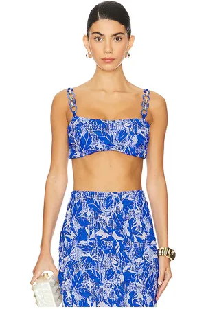 PATBO Top recortado stretch jacquard en color azul talla L en - Blue. Talla L (también en S, XL).