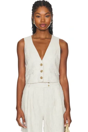 Central Park West Chaleco beckett linen en color crema talla L en - Cream. Talla L (también en XL).