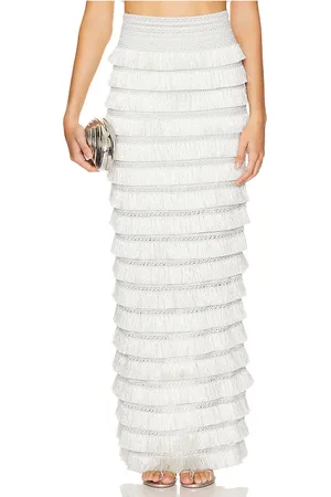 PATBO Falda maxi metallic fringe en color metálico talla 2 en - Metallic Silver. Talla 2 (también en 6).