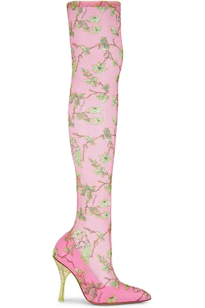 OFF-WHITE Bota cuissard de malla con estampado de cristales en color rosado talla 36 en - Pink. Talla 36 (también en 37).