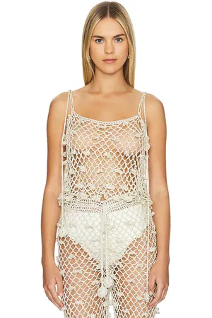 ANDREEVA Camiseta de ganchillo sin mangas handmade crochet top en color metálico talla M en - Metallic Silver. Talla M (tam