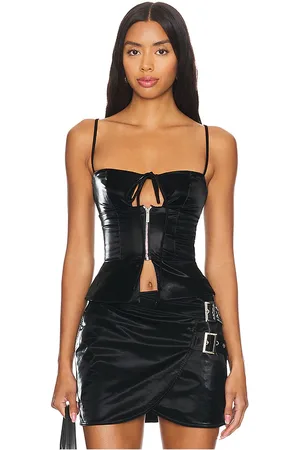 WeWoreWhat Faux patent leather peplum corset top en color talla S en - Black. Talla S (también en XS).