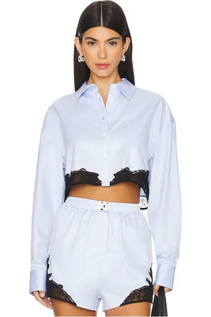 FLEUR DU MAL Camisa cropped en color bebe azul talla L en - Baby Blue. Talla L (también en M).
