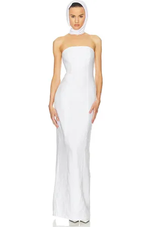 Helsa Vestido linen strapless en color blanco talla L en - White. Talla L (también en M, S, XL, XS).