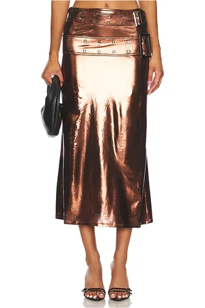 WeWoreWhat Falda midi double belt en color talla 0 en - Brown. Talla 0 (también en 12, 2, 6, 8).