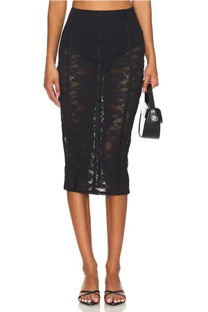 FLEUR DU MAL Falda tubo le stretch lace en color talla L en - Black. Talla L (también en M, S, XS).