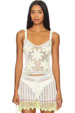 ANDREEVA Camiseta de ganchillo sin mangas handmade crochet top en color talla XL en - White. Talla XL (también en L).