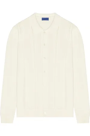 Saturdays NYC Jahmad linen long sleeve polo en color blanco talla M en - White. Talla M (también en S, XL/1X).