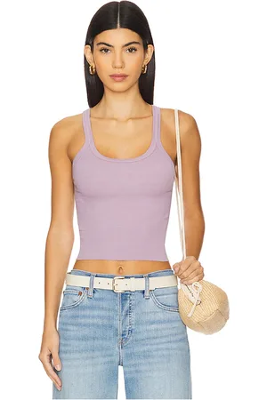 RE/DONE Camiseta sin mangas corta acanalada en color talla XL en - Lavender. Talla XL (también en XS).