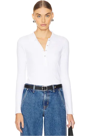 Goldie Estelle Top henley long sleeve lettuce hem en color talla S en - White. Talla S (también en XS).