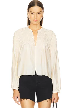 Frame Blusa sin cuello fruncida en color ivory talla L en - Ivory. Talla L (también en M, S).
