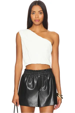 ALICE+OLIVIA Jeane draped cropped top en color blanco talla L en - White. Talla L (también en S, XS).