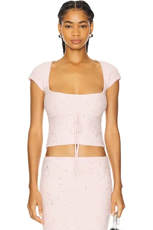 DANIELLE GUIZIO Miki sequin knit top en color rosado talla L en - Pink. Talla L (también en M, S).