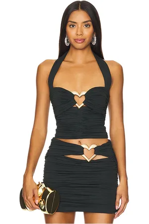 AREA Ruched halter top en color oscuro talla S en - Dark Green. Talla S (también en XS).